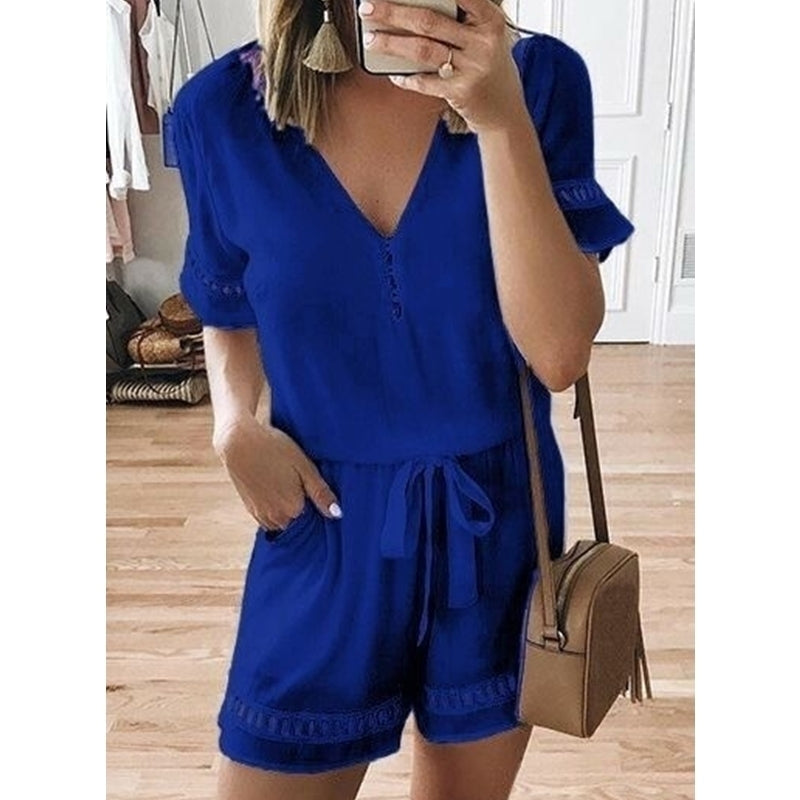 Women Shorts Summer Jumpsuits Casual V Neck Loose Image 3