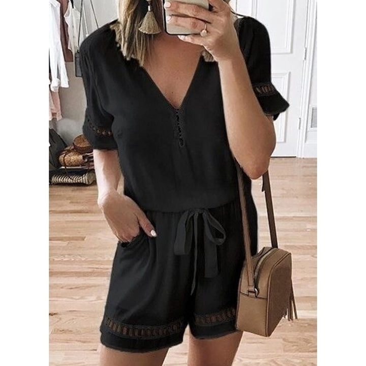 Women Shorts Summer Jumpsuits Casual V Neck Loose Image 4