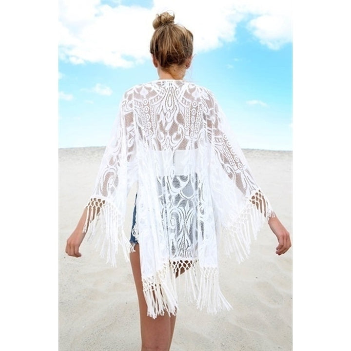 Women Lace Crochet Tassel Bikini Cover Up Beach Dress Image 4