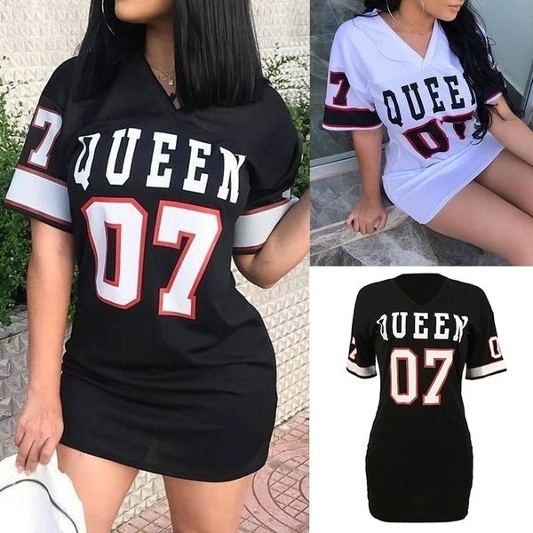 Womens Fashion Sexy V Neck Queen Printed Package Hip Dress Image 2