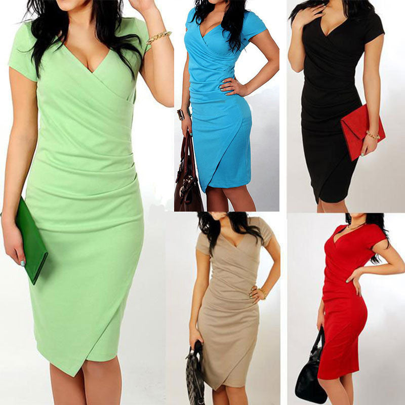 Womens Asymmetric Slim Temperament Candy-Colored Dress Image 1