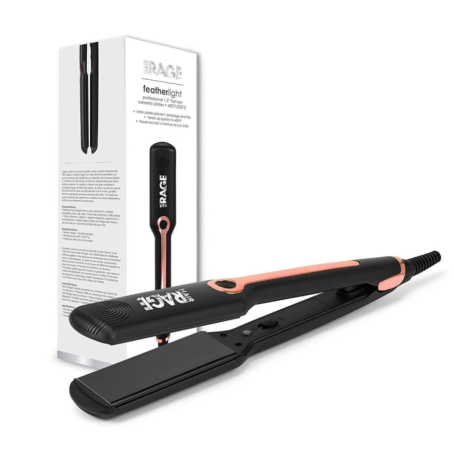 Hair Rage Flat Iron 1.5 Inch Ceramic Ionic Infrared Tourmaline Plates Black Image 1