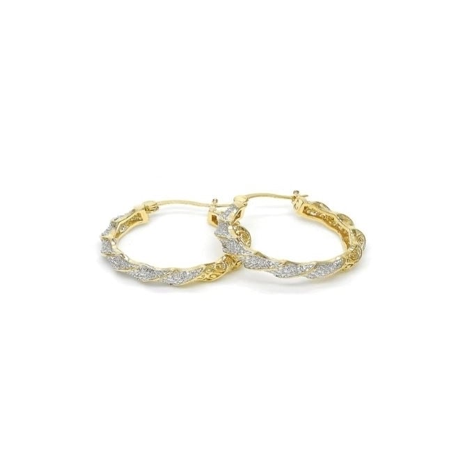 2-Tone Gold Diamond Accent Hoop Earrings 18k Yellow Gold Filled High Polish Finsh Image 1