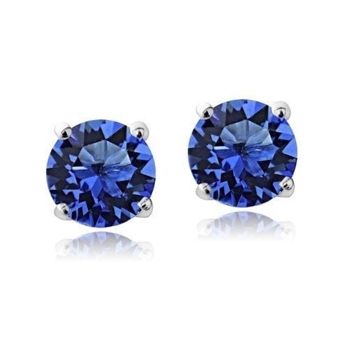 2.00 CTTW 18K White Gold Filled High Polish Finsh  Round Crystal Blue Stud Earrings Image 1