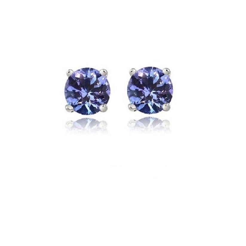 925 sterling silver High Polish Finish Round Crystal Blue Stud Earrings Image 1