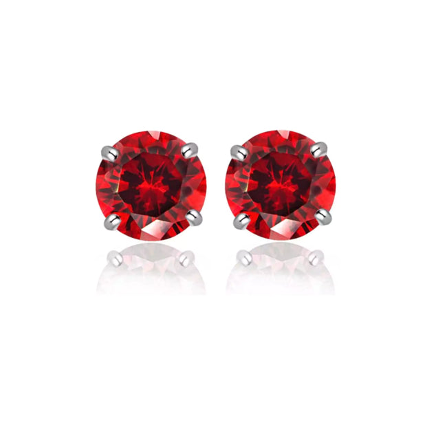 18K White Gold Filled High Polish Finsh  Round Crystal Red Stud Earrings Image 1