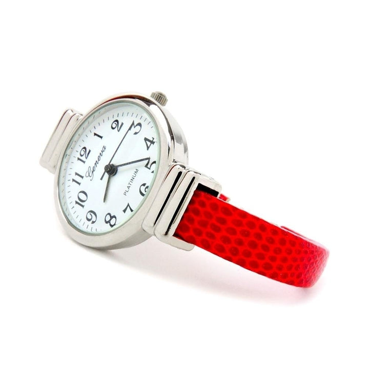 Red Snake Style Band Slim Case Geneva Womens Bangle Cuff Watch Image 2