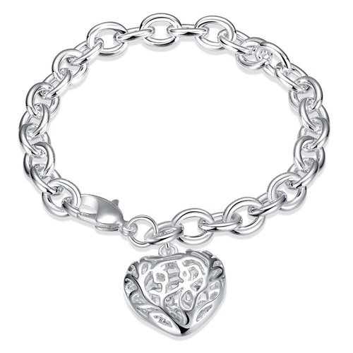 Sterling Silver Filled High Polish Finsh  Heart Charm Bracelet 8 Image 1