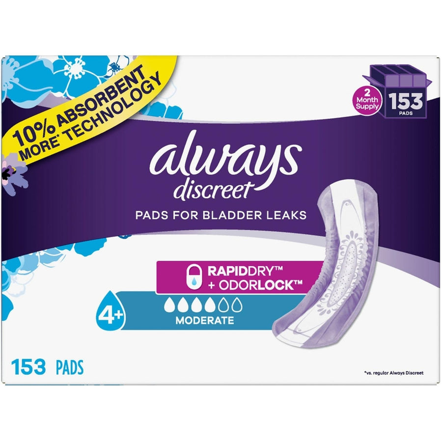 Always Discreet Incontinence Pads Moderate Absorbency (153 Count) Image 1