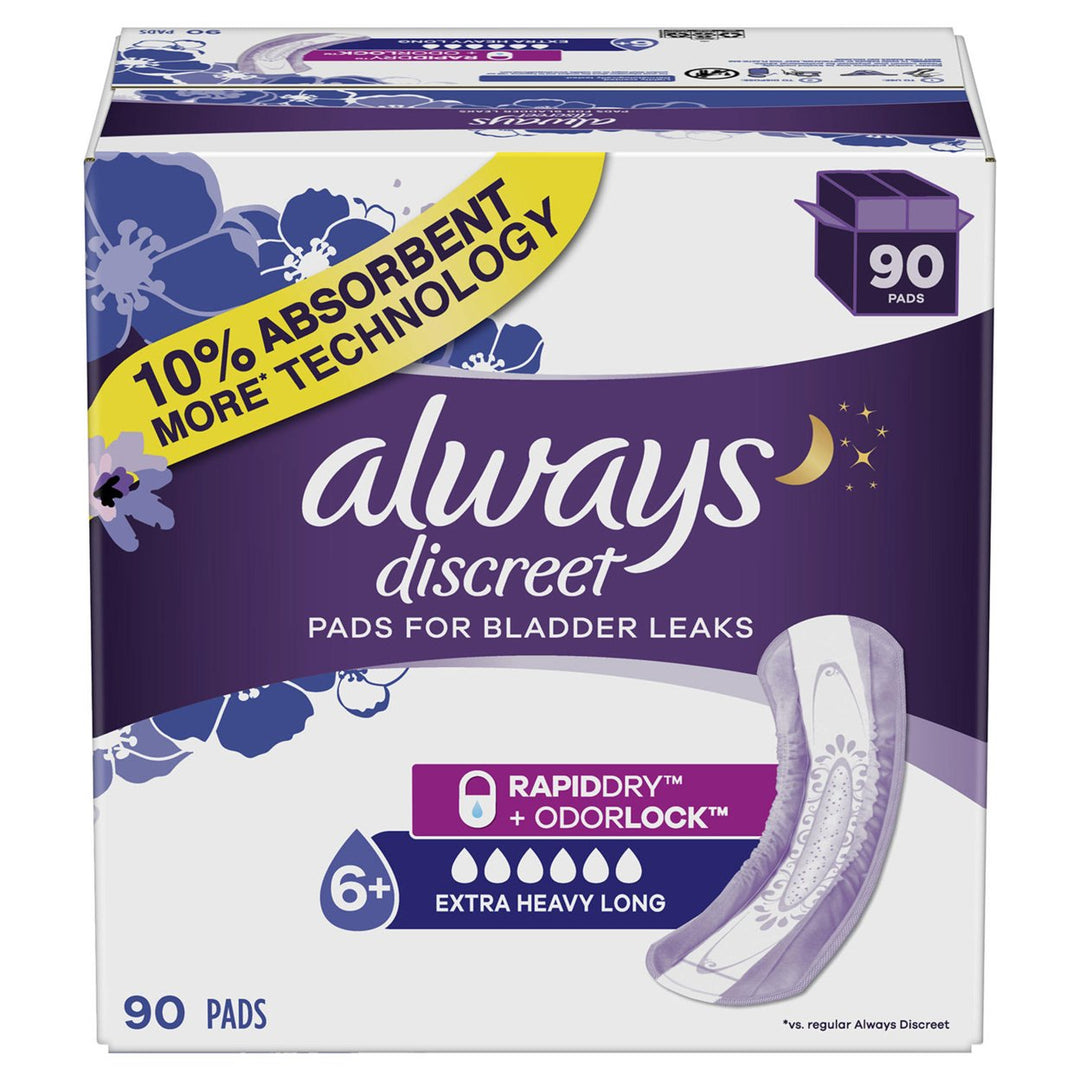 Always Discreet Plus Incontinence Pads Extra Heavy Absorbency Long (90 Count) Image 1