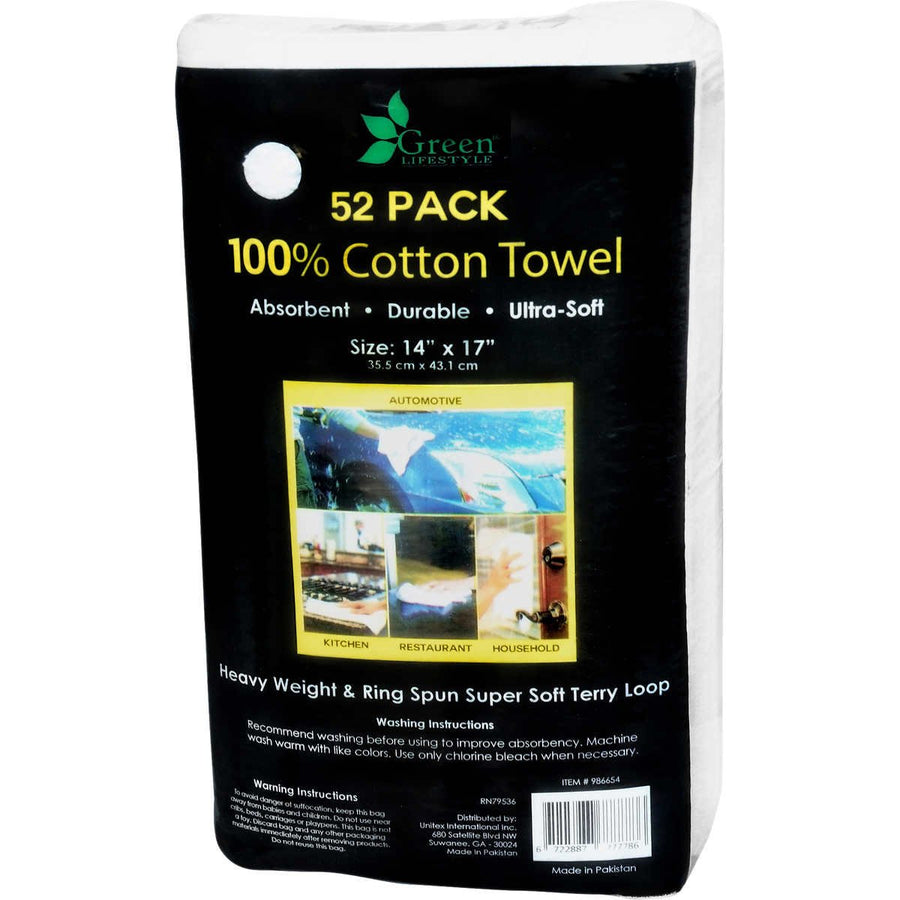 Unitex 100% Cotton Towel White 14 in x 17 in 52-count Image 1