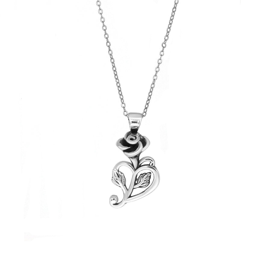 Italian Sterling Silver Artisan Rose Flower Heart Necklace Image 1