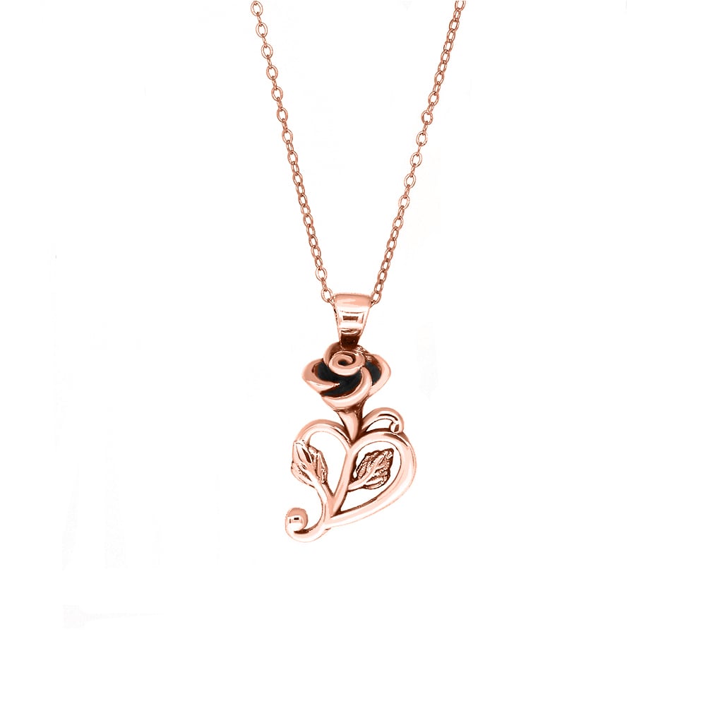 Italian Artisan Rose Flower Heart Necklace in 18K Rose Gold Image 1