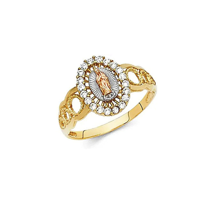 Yellow Gold Plated Virgin Mary Halo Ring Made With Swarovski Elements Image 1