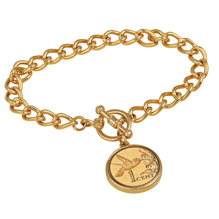 24KT Gold Plated Hummingbird Coin Goldtone Toggle Bracelet Image 1