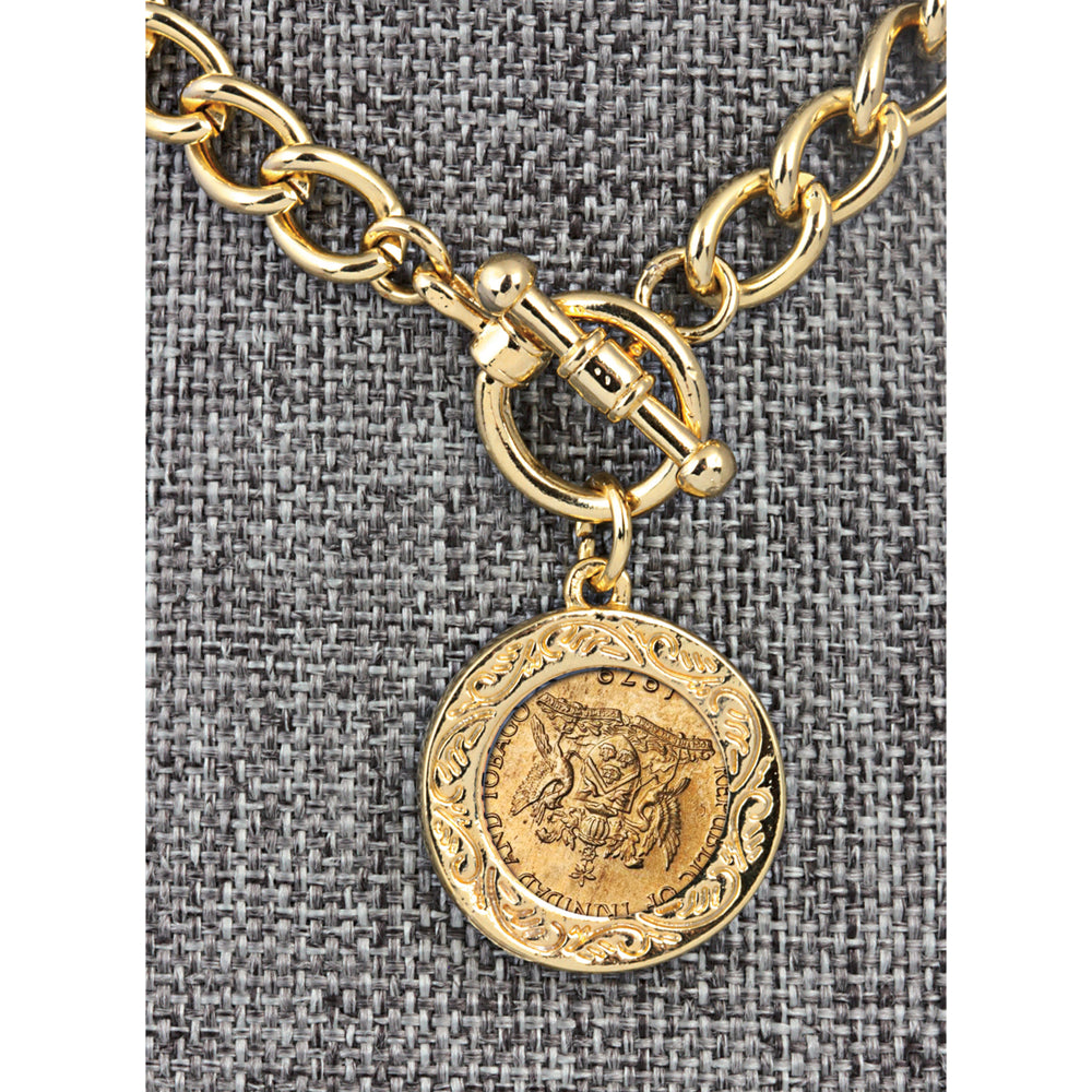 24KT Gold Plated Hummingbird Coin Goldtone Toggle Bracelet Image 2