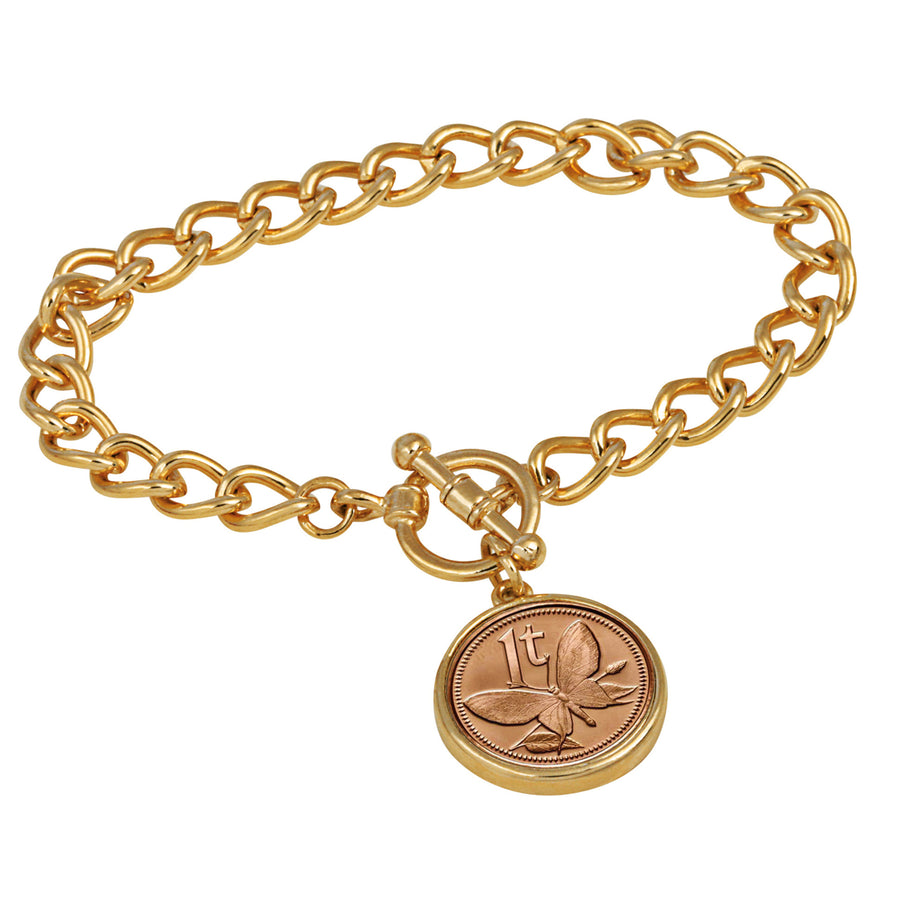 Butterfly Coin Goldtone Toggle Bracelet Image 1