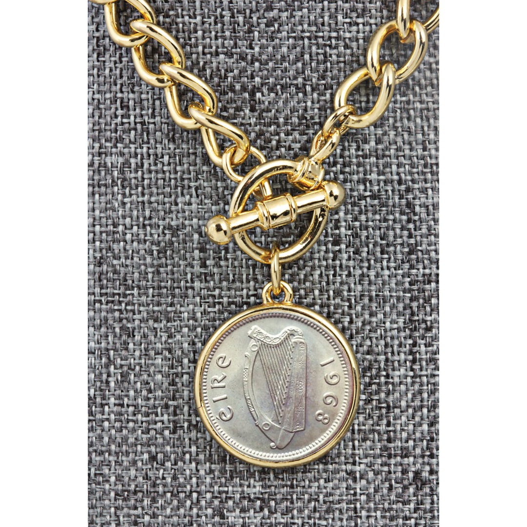 Irish Threepence Coin Goldtone Toggle Bracelet Image 4