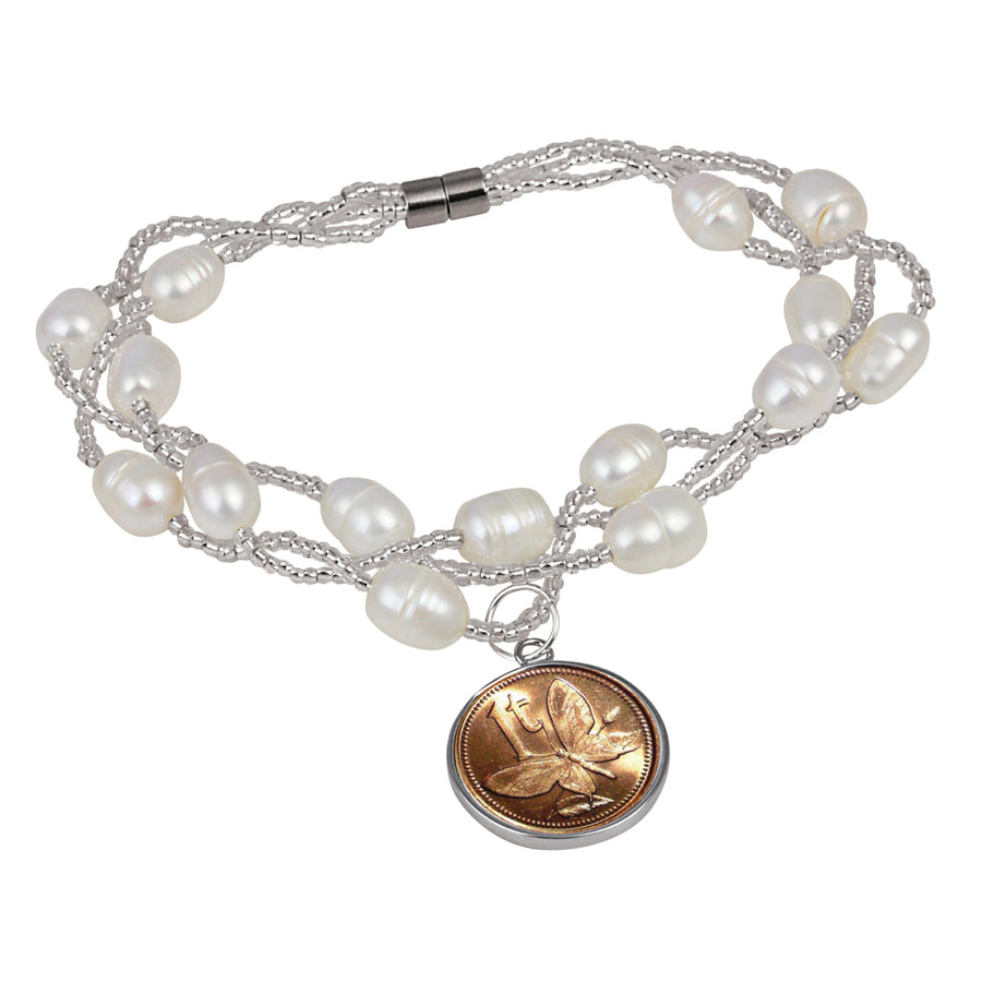 Butterfly Coin Freshwater Pearl Magnetic Closure Bracelet Image 1