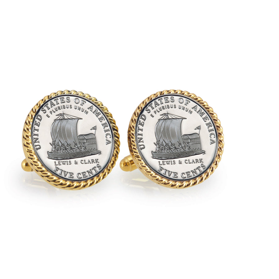 2004 Keelboat Goldtone Rope Bezel Coin Cuff Links Image 1