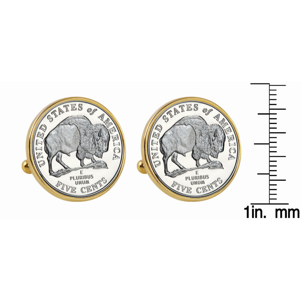 2005 Bison Nickel Goldtone Bezel Coin Cuff Links Image 2