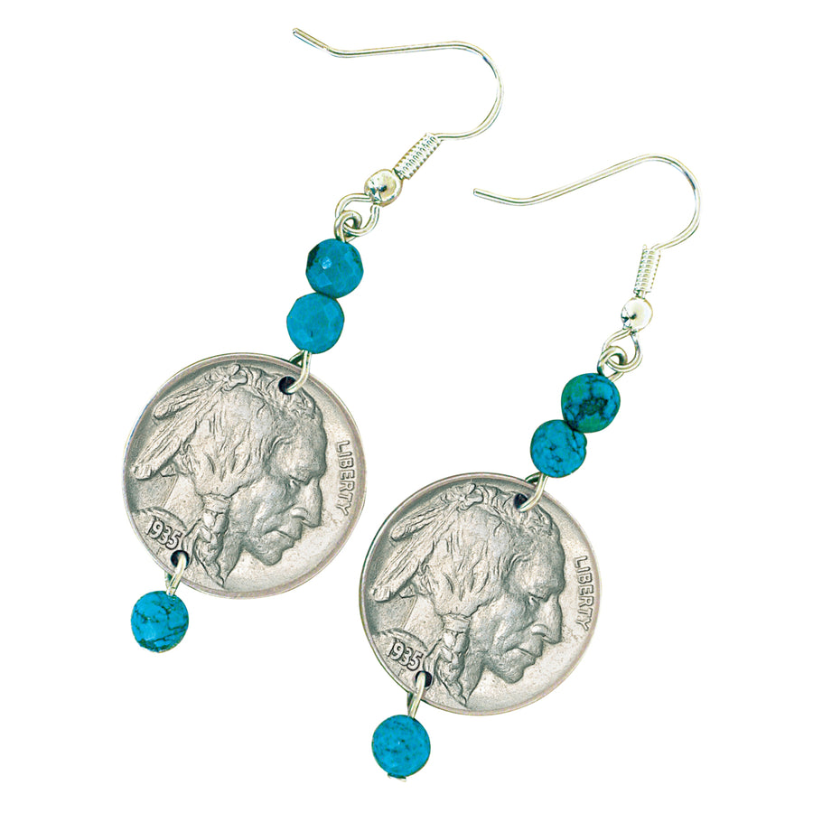 Buffalo Nickel Turquoise Coin Earrings Coin Jewelry Image 1