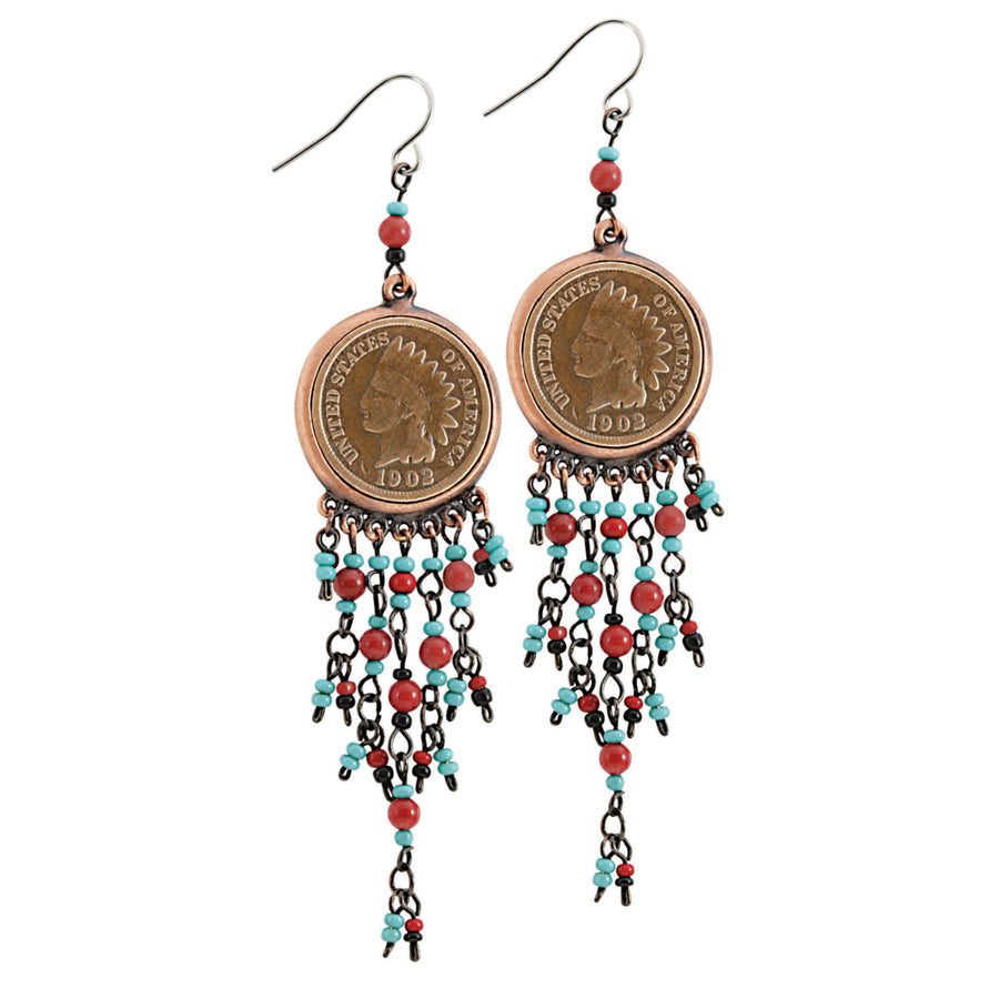 Coppertone Indian Head Cent Chandelier Coin Earrings Image 1