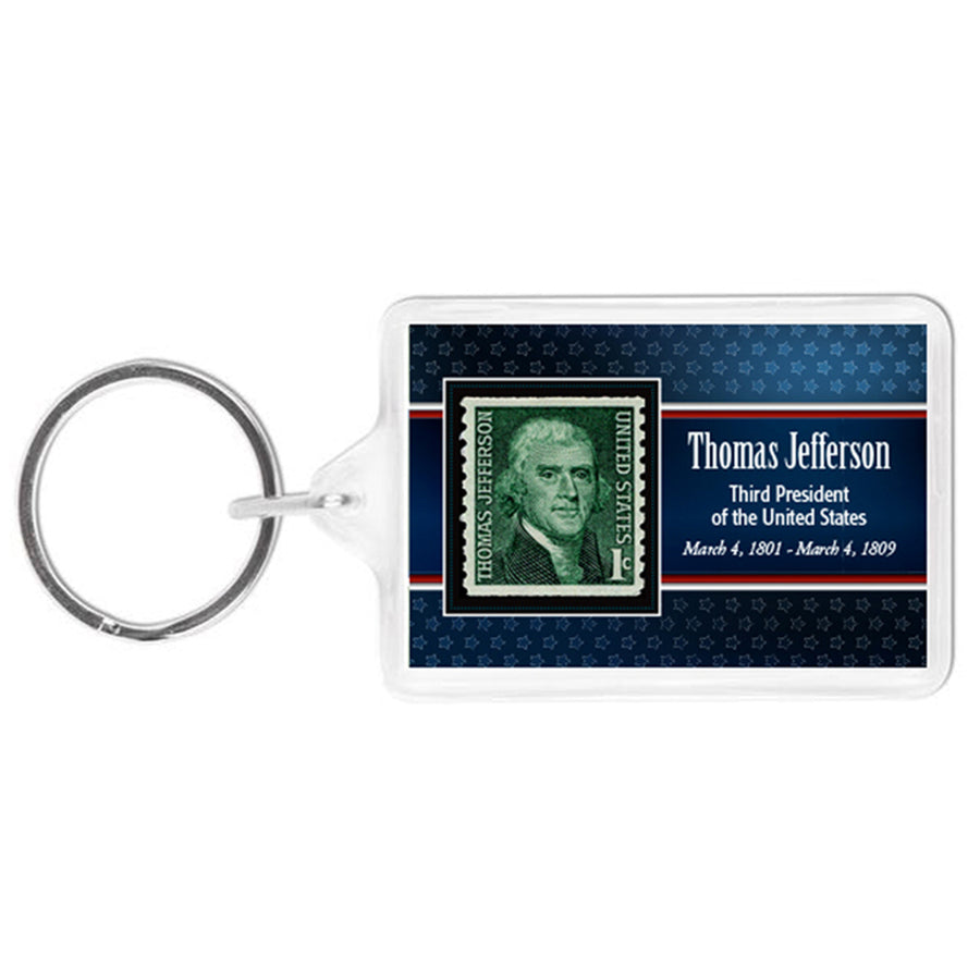 Thomas Jefferson and Monticello Stamp Acrylic Large Keychain Image 1