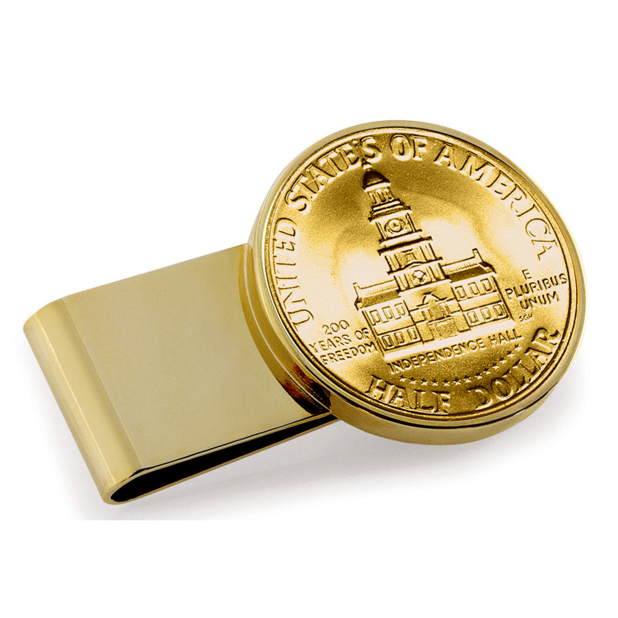 Gold-Layered JFK Bicentennial Half Dollar Stainless Steel Goldtone Coin Money Clip Image 1