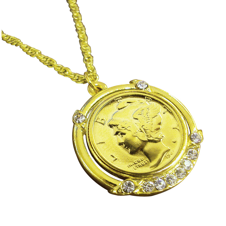 Gold-Layered Silver Mercury Dime Coin Pendant Image 1