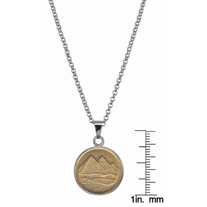 Egyptian Pyramid Coin 1 Piastre Coin Pendant with 18 Inch Silvertone Chain Image 4