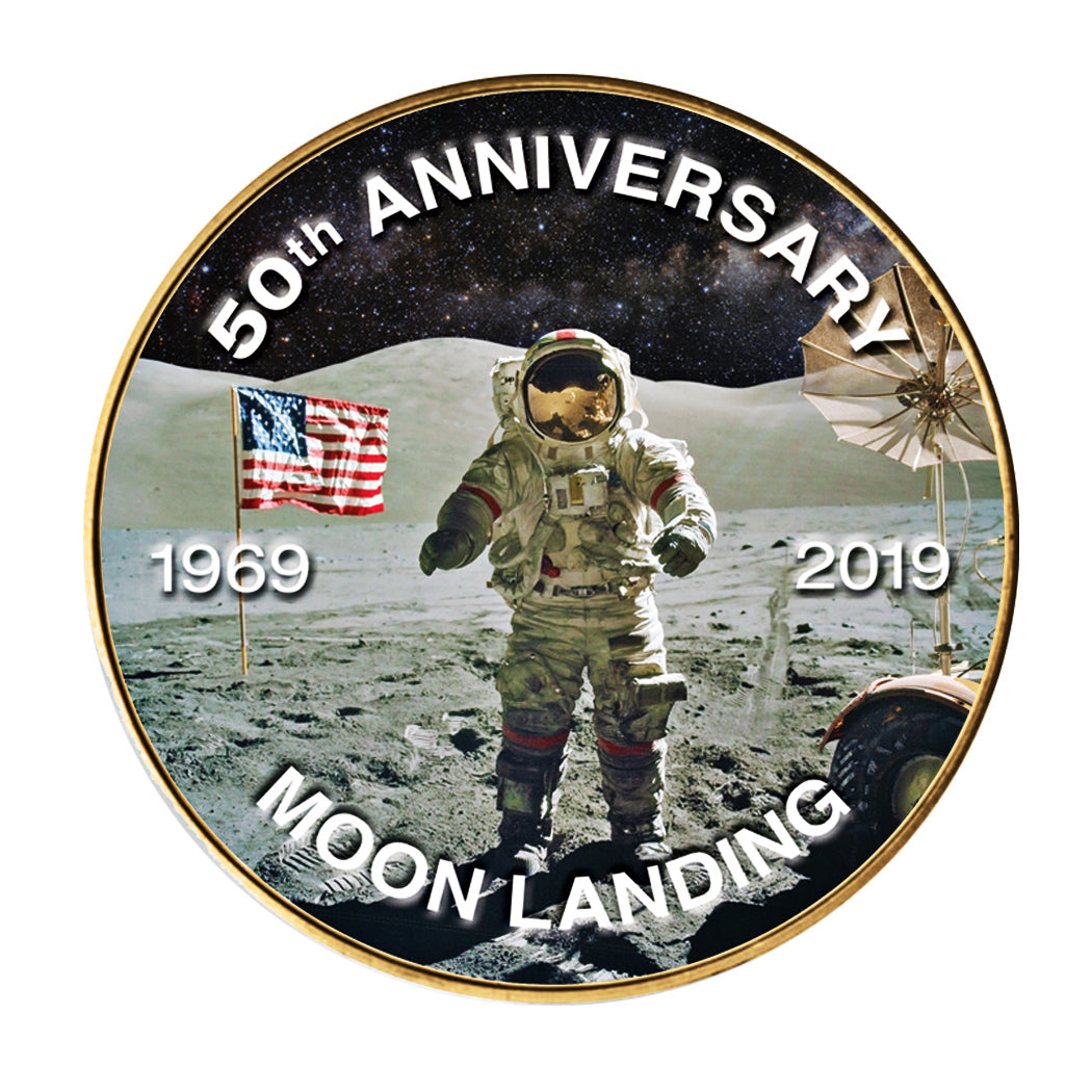 Moon Landing Bicentennial Eisenhower Colorized Dollar Gold Layered Coin Pocket Watch Image 3