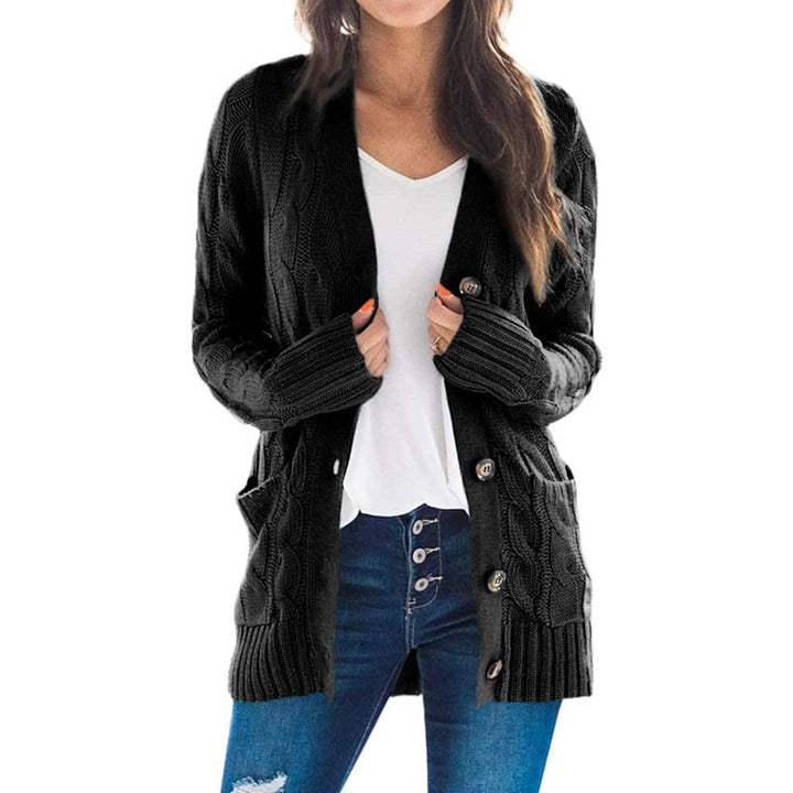 Womens Jacket Solid Color Twist Button Cardigan Sweater Image 1