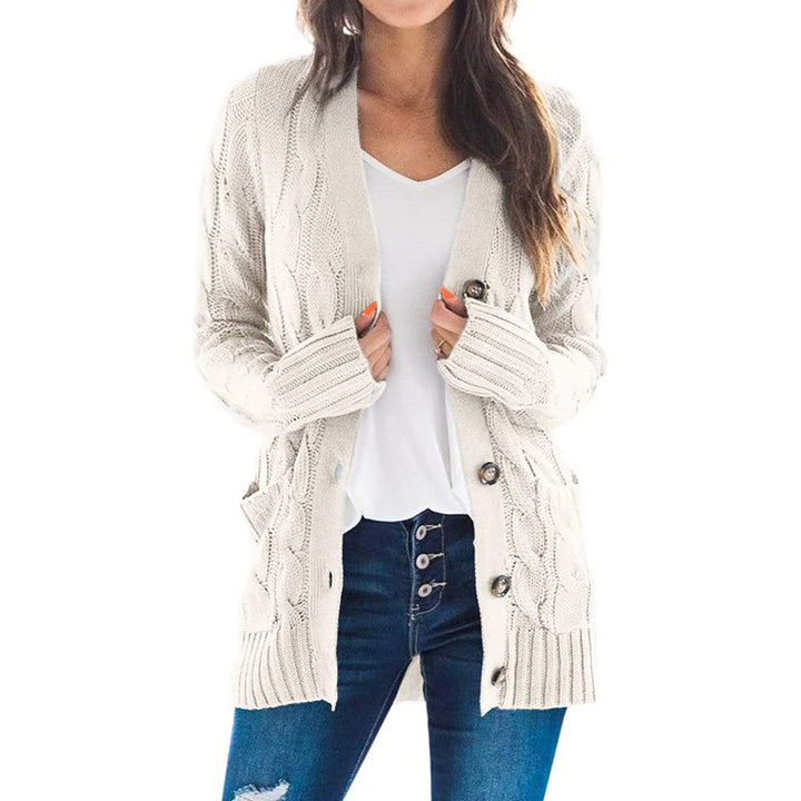 Womens Jacket Solid Color Twist Button Cardigan Sweater Image 1