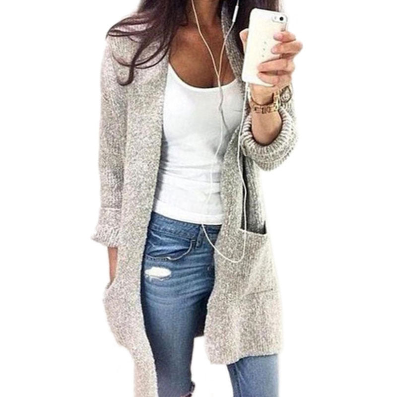 Womens Mid-Length Sweater Cardigan Jacket Image 1