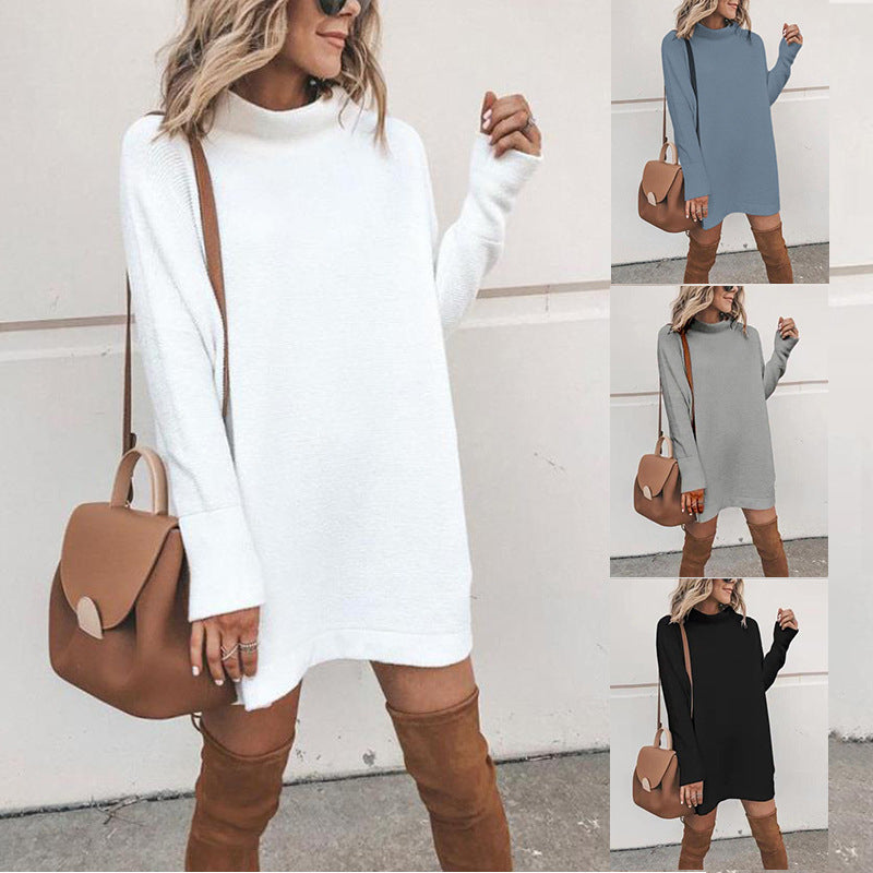 Womens Half High Neck Long Pullover Sweater Dress Image 1