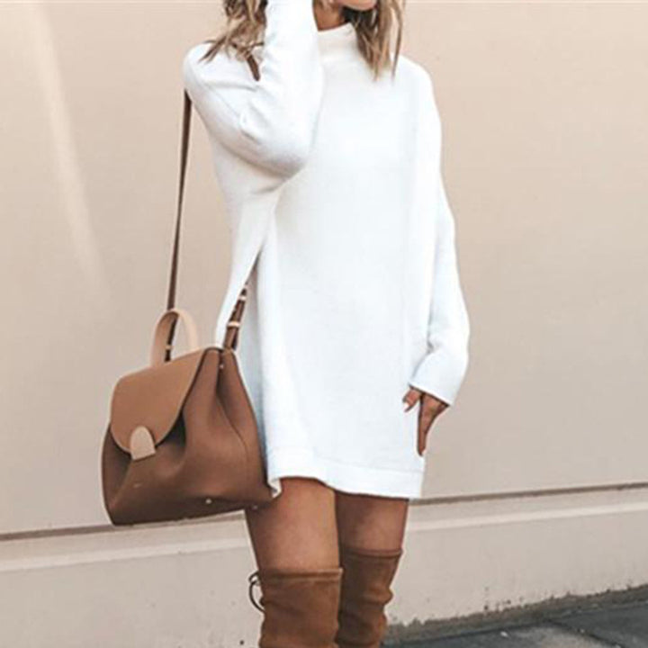 Womens Half High Neck Long Pullover Sweater Dress Image 3