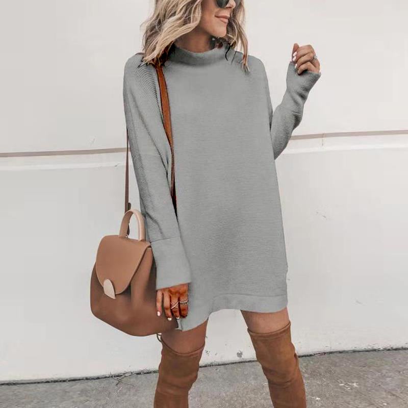 Womens Half High Neck Long Pullover Sweater Dress Image 4