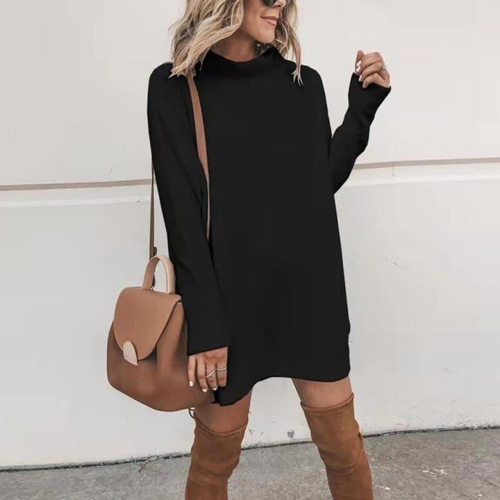 Womens Half High Neck Long Pullover Sweater Dress Image 1