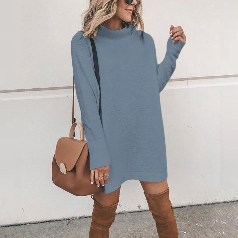 Womens Half High Neck Long Pullover Sweater Dress Image 1