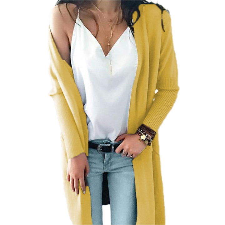 Womens Multicolor Double Pocket Mid-Length Cardigan Image 4