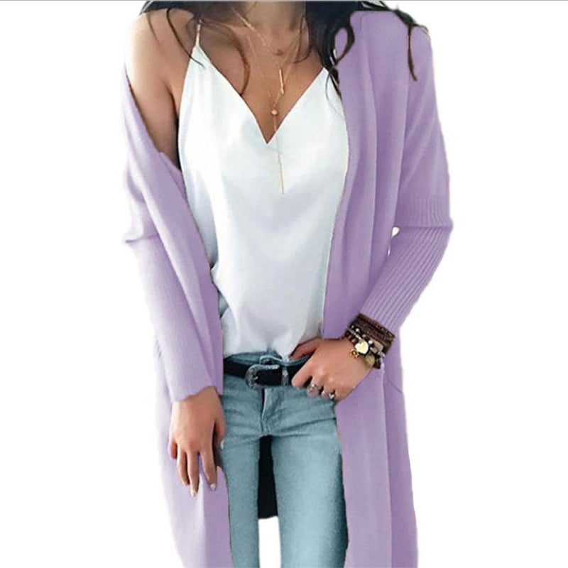 Womens Multicolor Double Pocket Mid-Length Cardigan Image 1