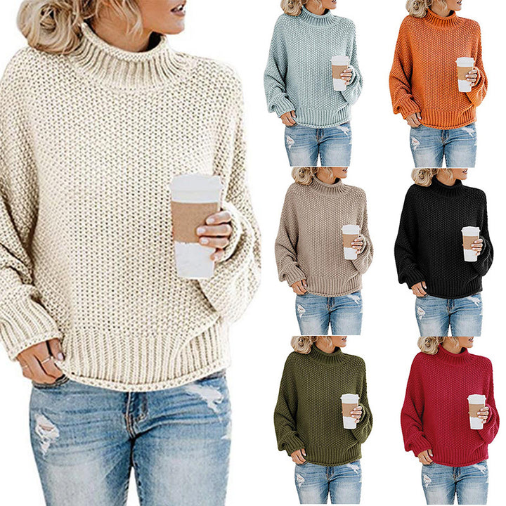 Womens Thick Thread High Neck Pullover Sweater Image 1