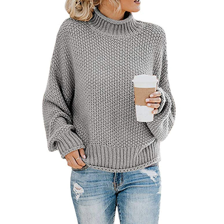 Womens Thick Thread High Neck Pullover Sweater Image 3