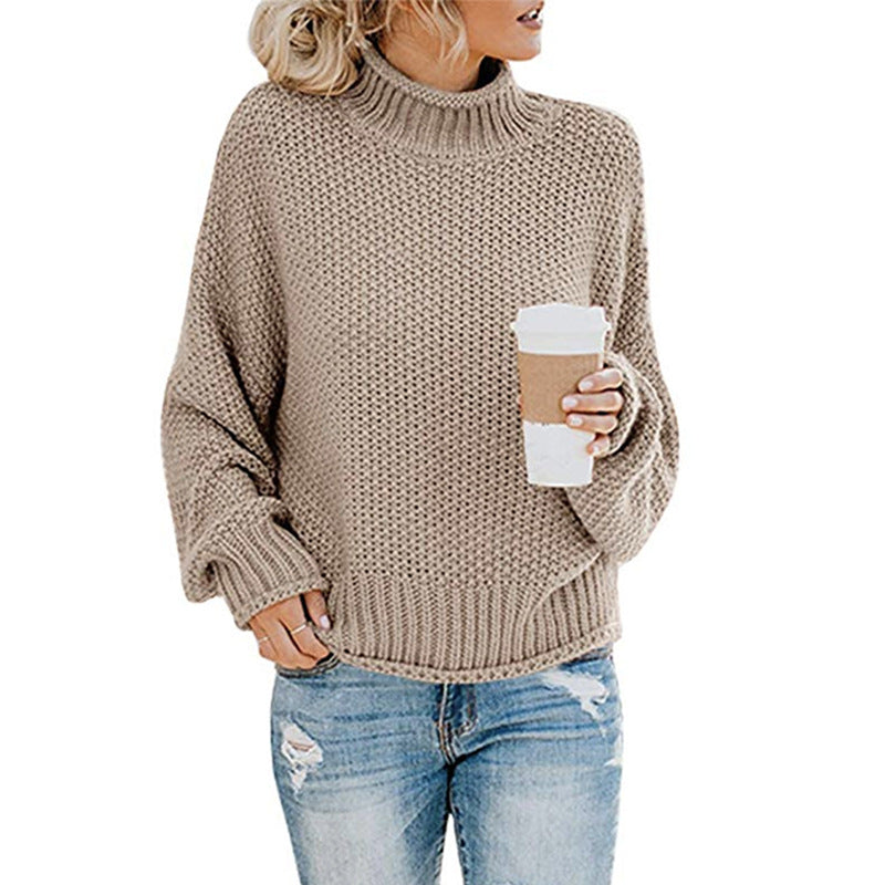 Womens Thick Thread High Neck Pullover Sweater Image 1