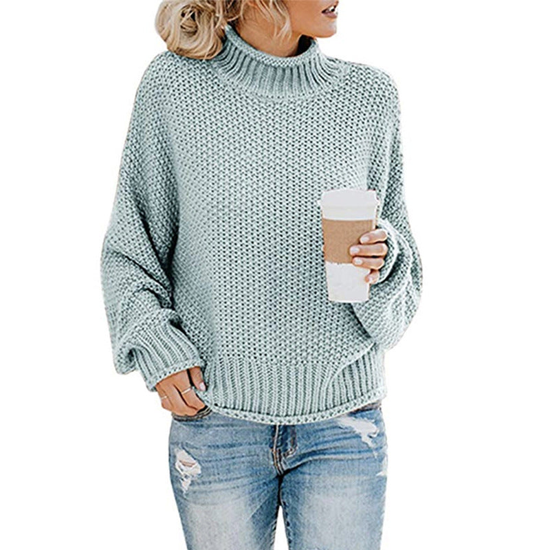 Womens Thick Thread High Neck Pullover Sweater Image 1