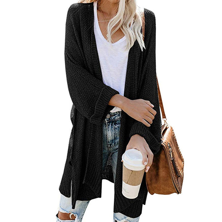 Womens Knit Long Split Roll Sleeve Cardigan Sweater Image 4