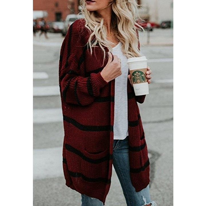 Womens Street Mid-Length Striped Cardigan Image 4