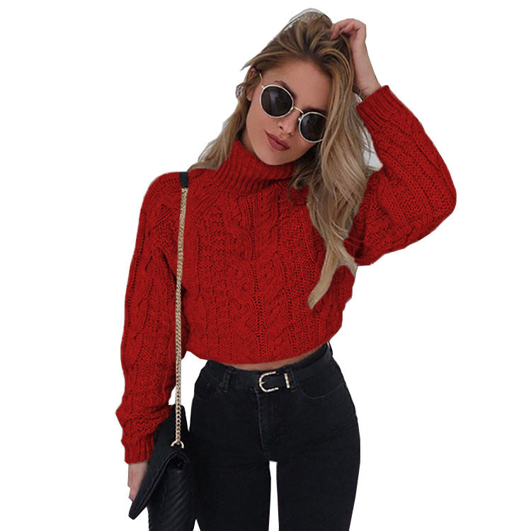 Womens High Neck Sexy Cropped Twist Sweater Image 2