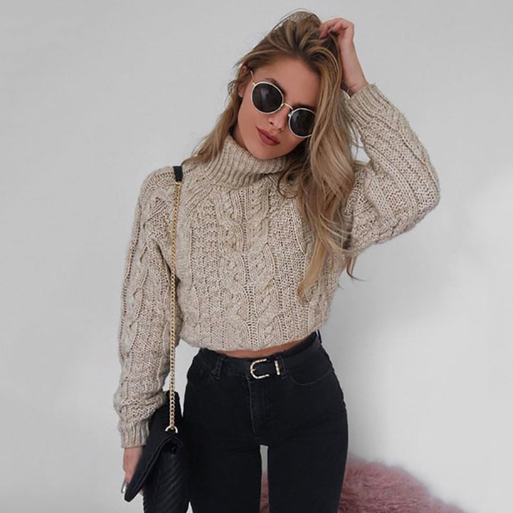 Womens High Neck Sexy Cropped Twist Sweater Image 1